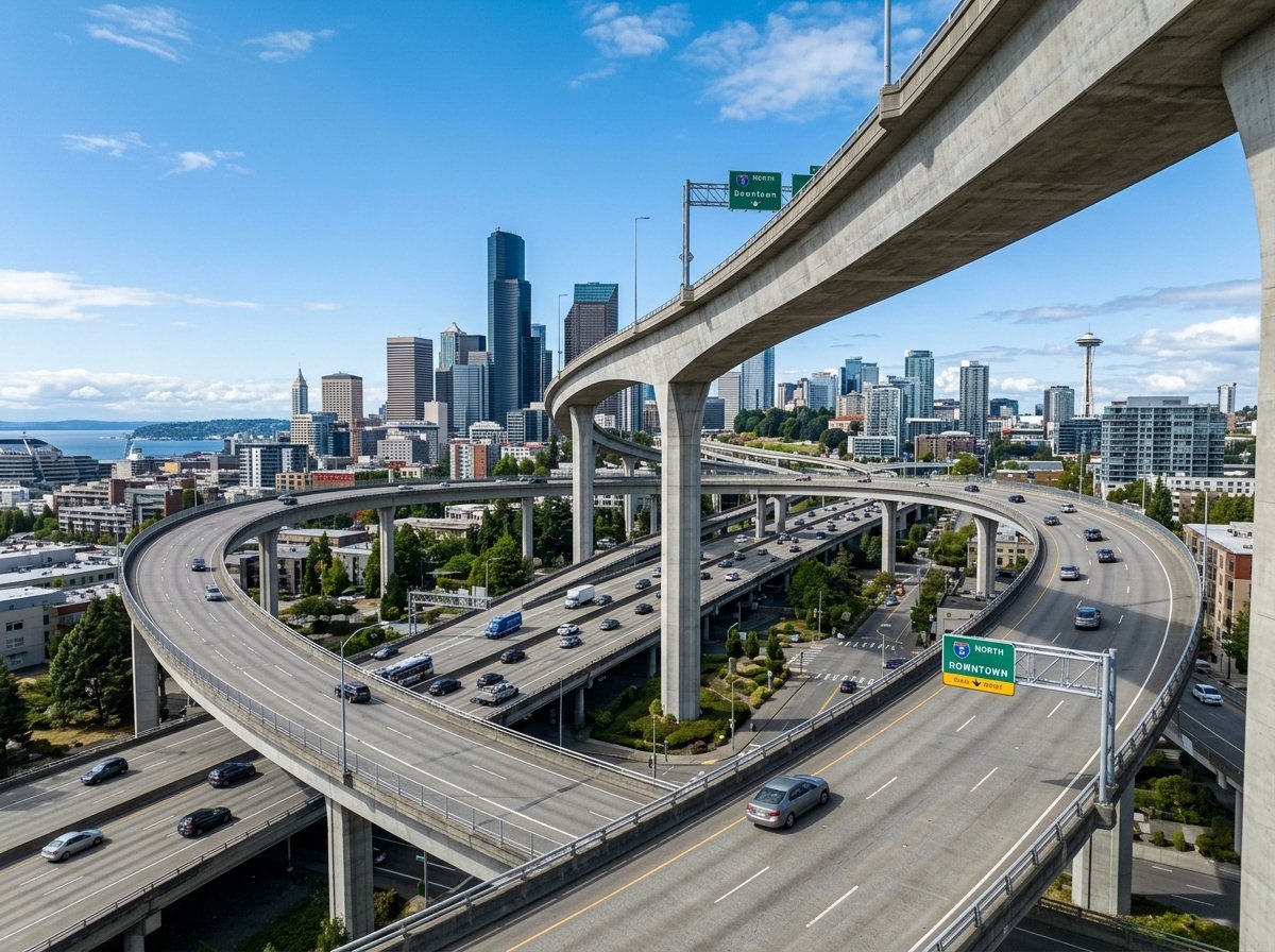 Public transportation highway overpass and infrastructure